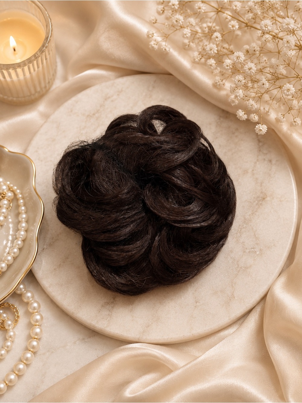 Dark Brown Messy Hair Bun - Women Hair
